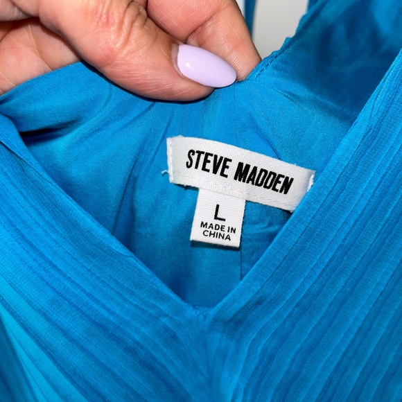 Steve Madden Nylah Dress with Long Mesh Sleeves in Aruba Blue Size Large - Picture 7 of 11